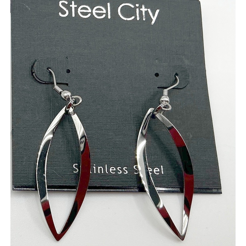 NWT Steel City Stainless Steel Modern Cutout Earrings 2.5" Drop Lightweight